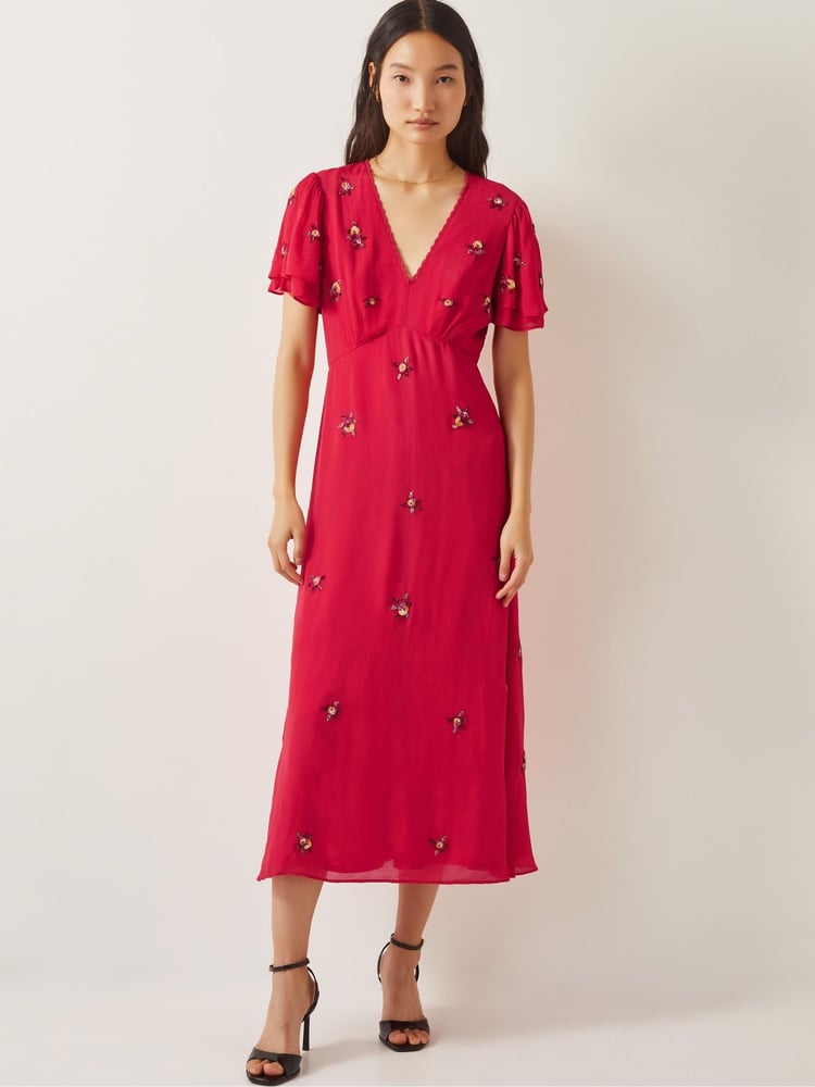 Monsoon Red Gia Embellished Tea Dress - Image 1 of 5