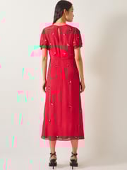 Monsoon Red Gia Embellished Tea Dress - Image 2 of 5