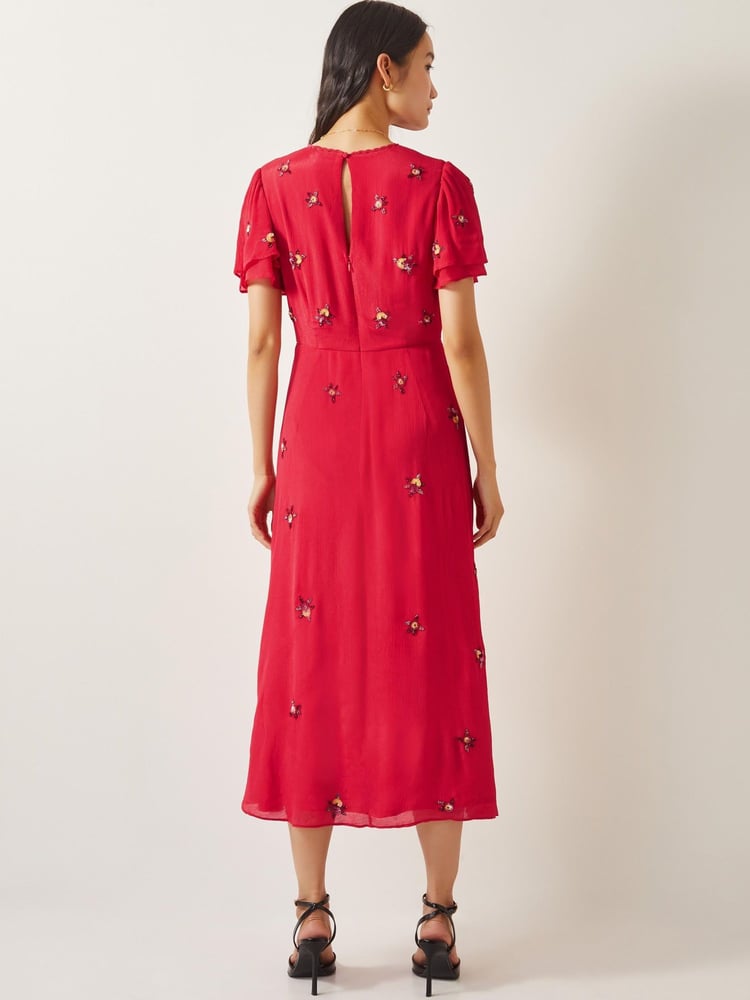 Monsoon Red Gia Embellished Tea Dress - Image 2 of 5