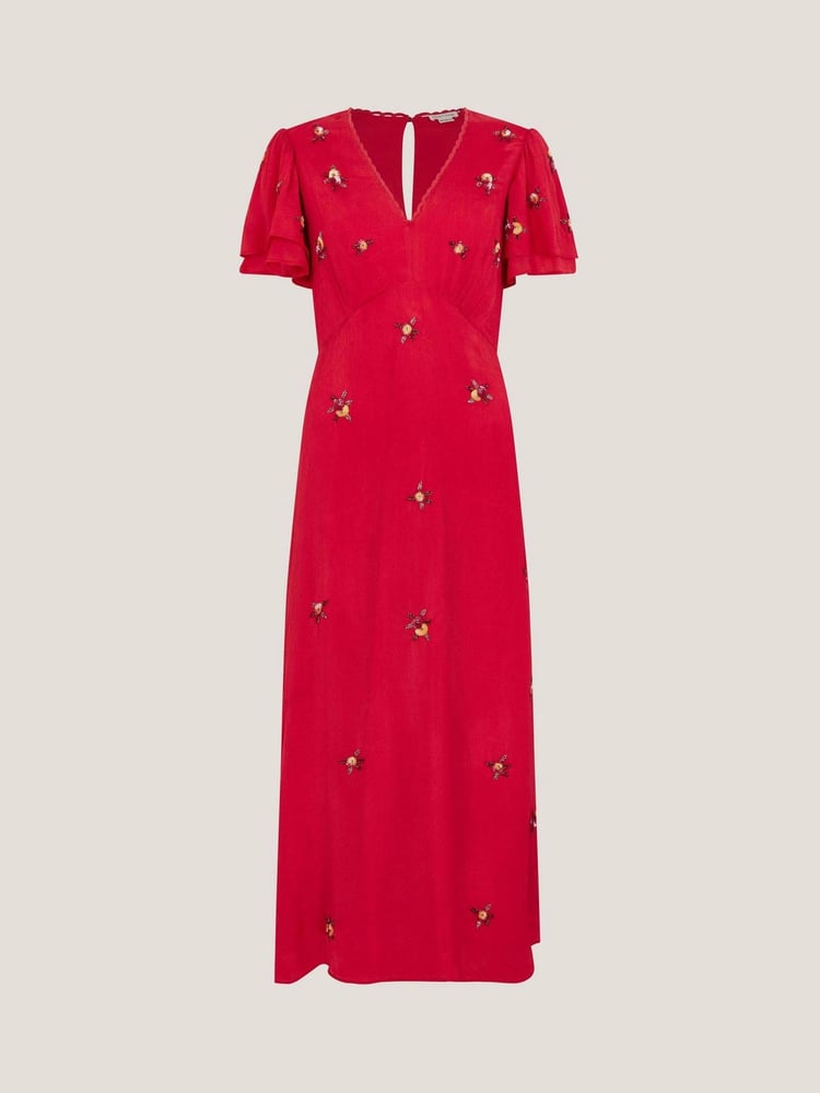 Monsoon Red Gia Embellished Tea Dress - Image 5 of 5