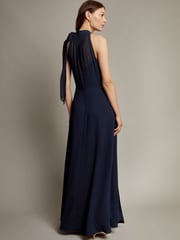 Monsoon Blue Monika Halter Chiffon Maxi Dress - Image 2 of 4