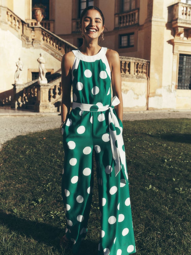 Boden Green Colourblock Halter Jumpsuit - Image 1 of 6 Boden Green Colourblock Halter Jumpsuit - Image 1 of 6