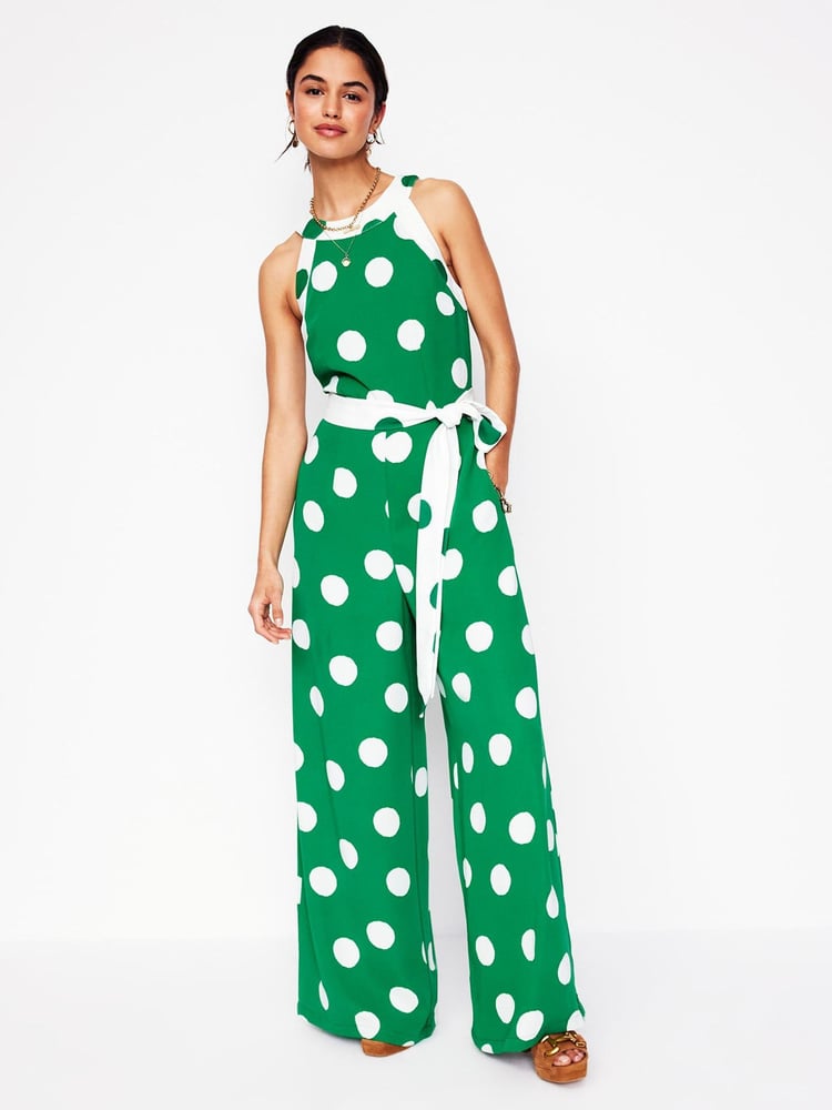 Boden Green Colourblock Halter Jumpsuit - Image 2 of 6 Boden Green Colourblock Halter Jumpsuit - Image 2 of 6