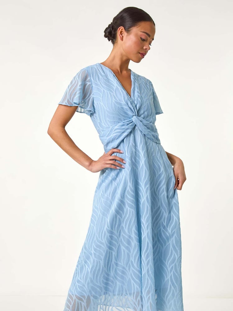 Roman Blue Petite Front Twist Jacquard Dress - Image 1 of 5