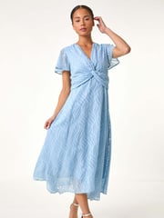 Roman Blue Petite Front Twist Jacquard Dress - Image 2 of 5