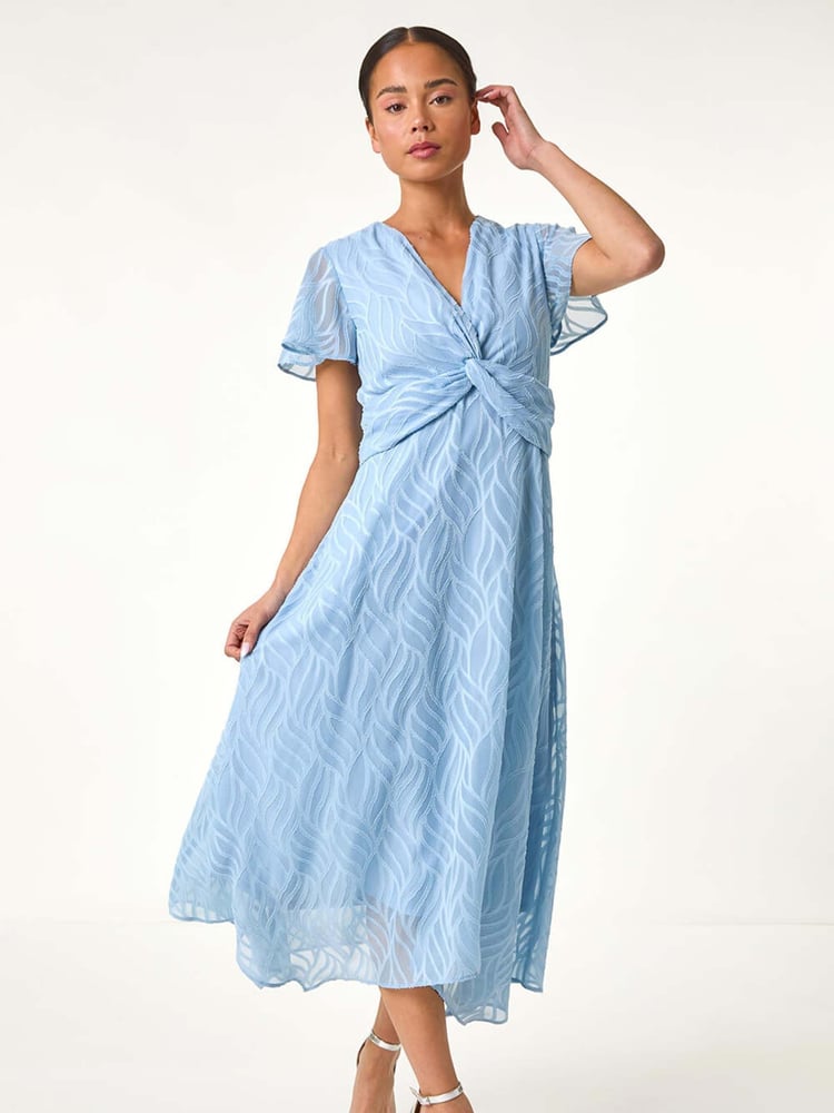 Roman Blue Petite Front Twist Jacquard Dress - Image 2 of 5