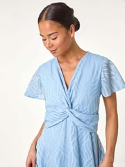Roman Blue Petite Front Twist Jacquard Dress - Image 4 of 5