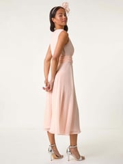 Roman Pink Petite Trim Detail Ruched Midi Dress - Image 3 of 5