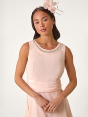 Roman Pink Petite Trim Detail Ruched Midi Dress - Image 4 of 5