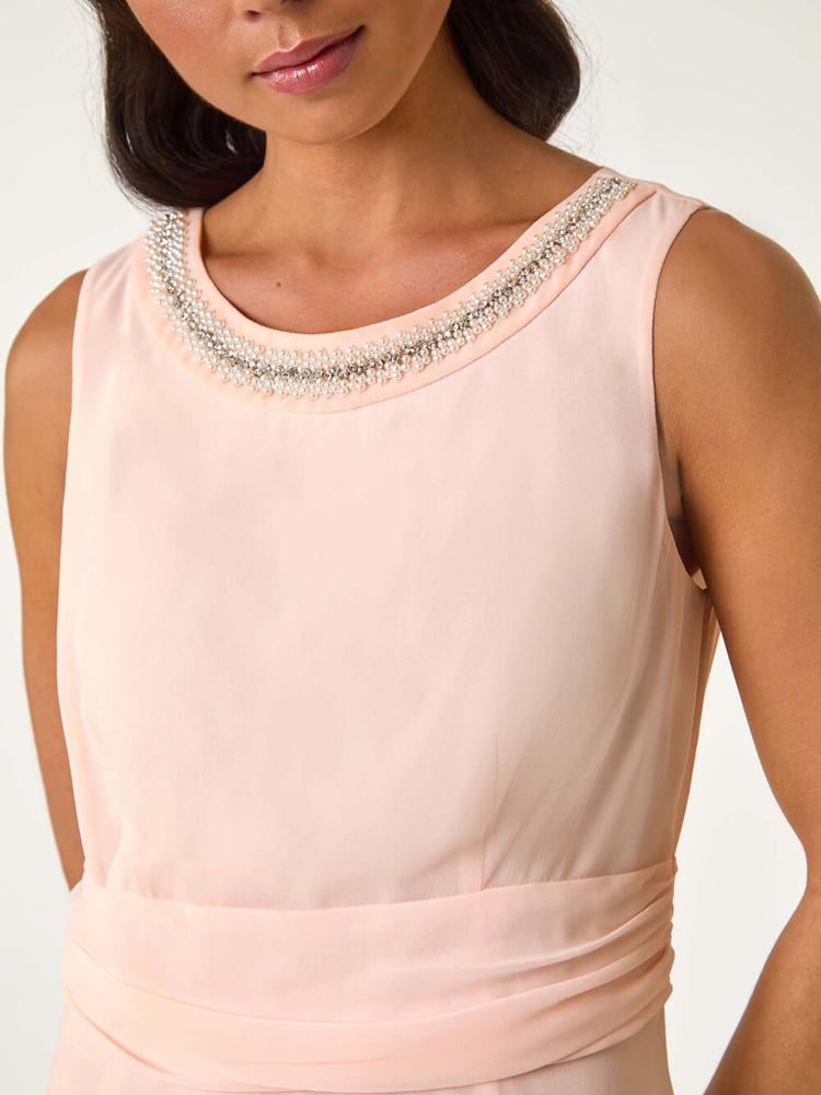 Roman Pink Petite Trim Detail Ruched Midi Dress - Image 5 of 5