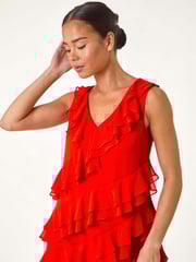 Roman Red Petite Plain Ruffle Tiered Shift Dress - Image 4 of 5