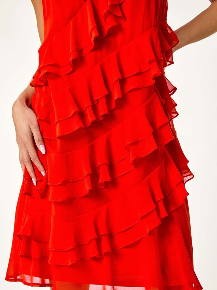 Roman Red Petite Plain Ruffle Tiered Shift Dress - Image 5 of 5