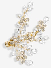 Jon Richard Gold Crystal Spray Floral Pearl Embellished Hair Slide - Image 1 of 3