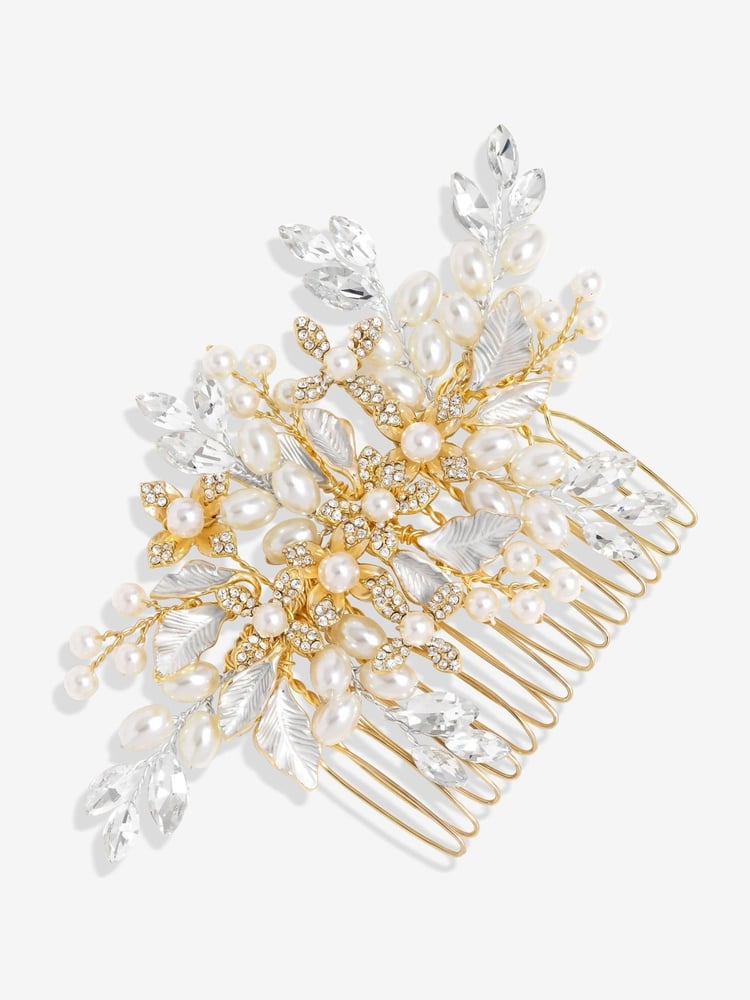 Jon Richard Gold Pearl Crystal Floral Comb - Image 1 of 3