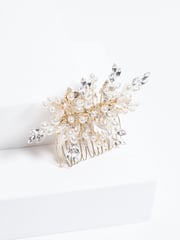 Jon Richard Gold Pearl Crystal Floral Comb - Image 2 of 3