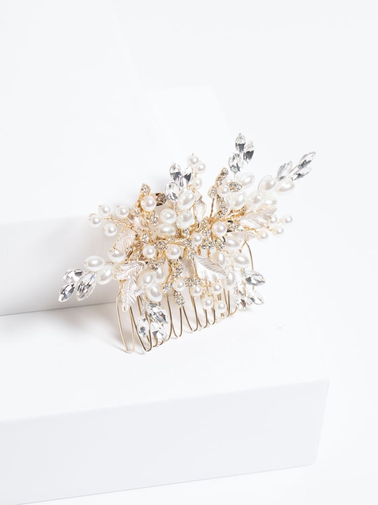 Jon Richard Gold Pearl Crystal Floral Comb - Image 2 of 3