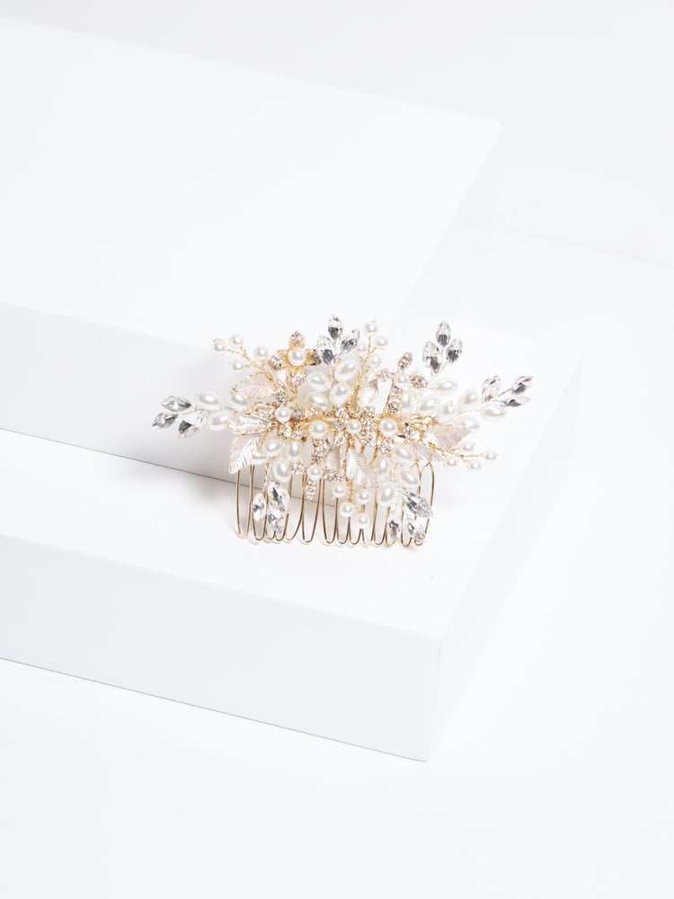 Jon Richard Gold Pearl Crystal Floral Comb - Image 3 of 3