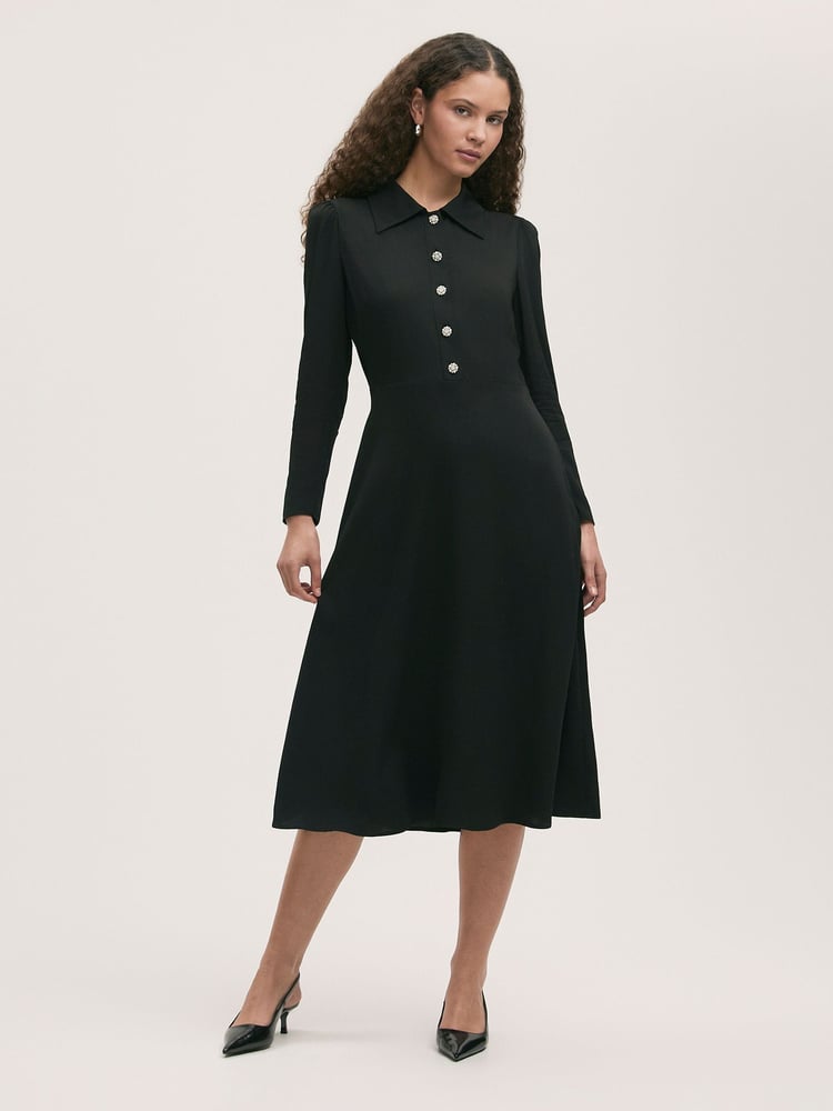 Finery Black Lucia Matte Textured Crepe Midi Dress - Image 1 of 4