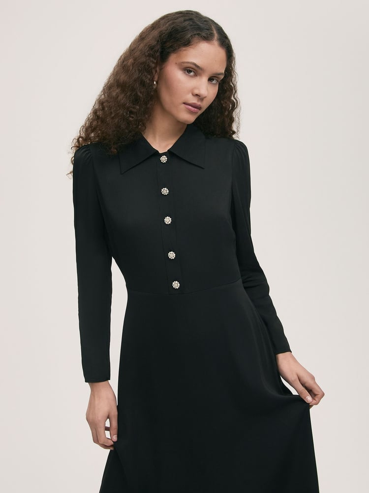 Finery Black Lucia Matte Textured Crepe Midi Dress - Image 2 of 4