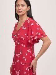 Finery Red Saskia Floral Print Crepe Midi Tea Dress - Image 3 of 4