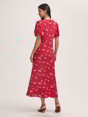 Finery Red Saskia Floral Print Crepe Midi Tea Dress - Image 4 of 4