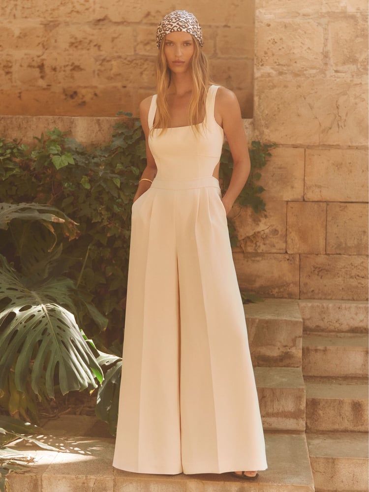 Reiss Pale Pink Dion Wide-Leg Cut-Out Jumpsuit - Image 1 of 6