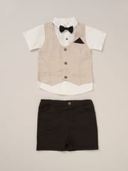 Little Gent 100% Cotton Brown Shirt with Mock Waistcoat Shorts and Bowtie Outfit Set - Image 1 of 5