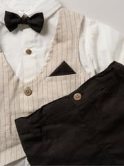 Little Gent 100% Cotton Brown Shirt with Mock Waistcoat Shorts and Bowtie Outfit Set - Image 2 of 5