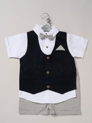 Little Gent 100% Cotton Brown Shirt with Mock Waistcoat Shorts and Bowtie Outfit Set - Image 2 of 5