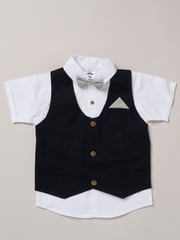 Little Gent 100% Cotton Brown Shirt with Mock Waistcoat Shorts and Bowtie Outfit Set - Image 3 of 5