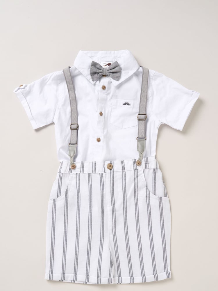 Little Gent Blue Shirt Shorts and Braces Outfit Set - Image 1 of 3