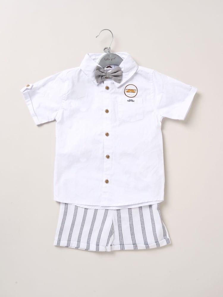 Little Gent Blue Shirt Shorts and Braces Outfit Set - Image 3 of 3