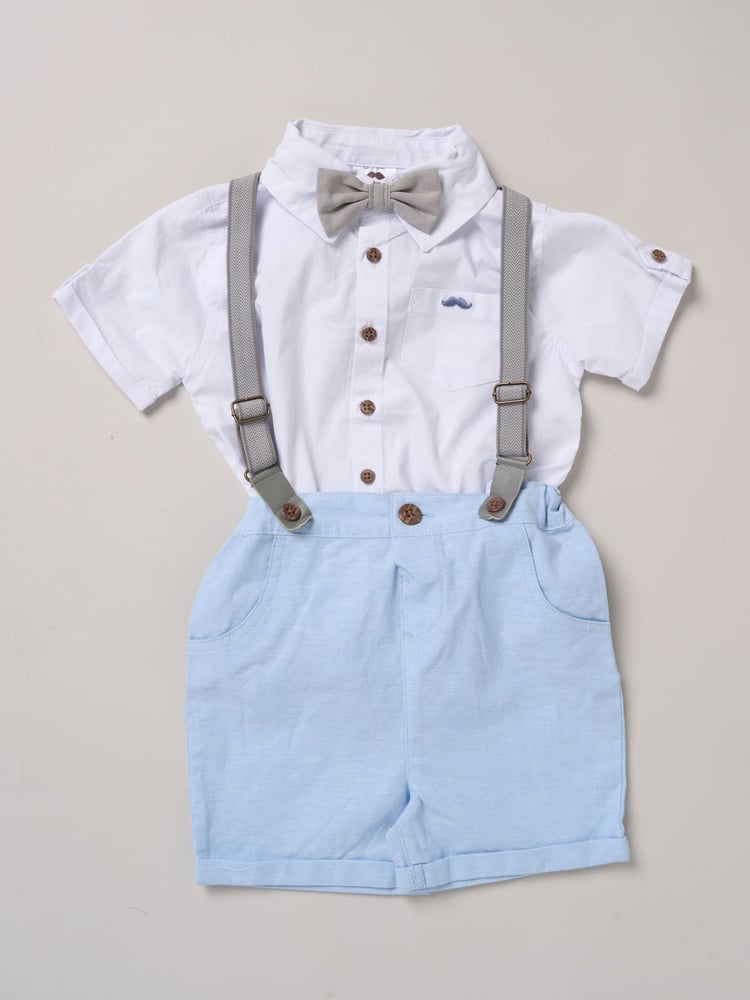 Little Gent Blue Shirt Shorts and Braces Outfit Set - Image 1 of 3