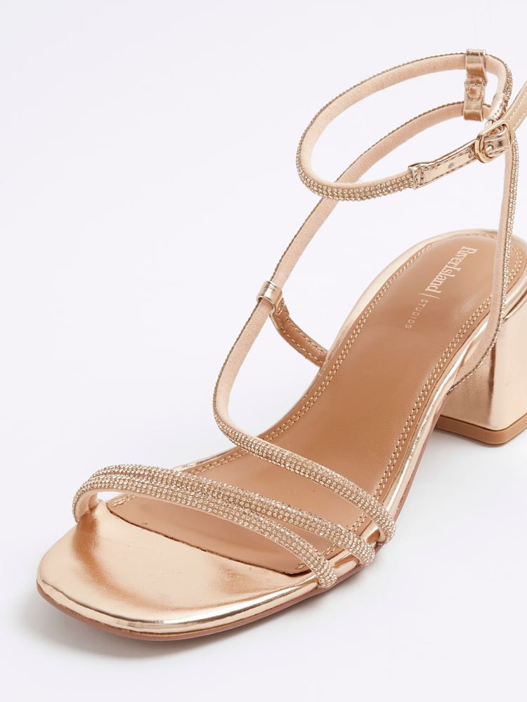River Island Gold Strappy Block Heel Sandals - Image 5 of 5 River Island Gold Strappy Block Heel Sandals - Image 5 of 5
