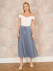 Yumi White Jersey Bardot 100% Cotton Top With Knot Detail - Image 2 of 4