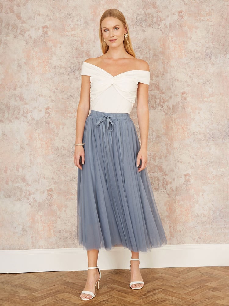 Yumi White Jersey Bardot 100% Cotton Top With Knot Detail - Image 2 of 4