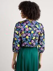 Seasalt Cornwall Black Multi Flower Weave Satin Frill Neck Print  Blouse - Image 2 of 5