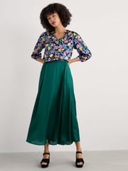 Seasalt Cornwall Black Multi Flower Weave Satin Frill Neck Print  Blouse - Image 3 of 5