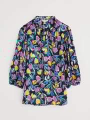 Seasalt Cornwall Black Multi Flower Weave Satin Frill Neck Print  Blouse - Image 4 of 5