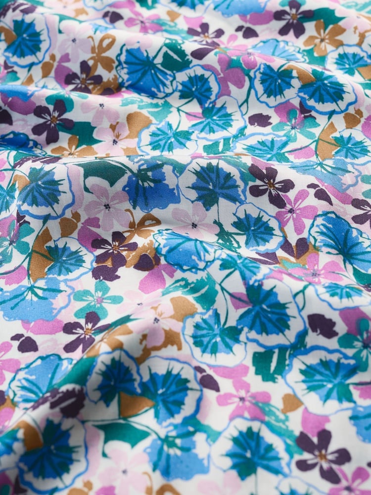 Seasalt Cornwall Coral Blue Multi Flower Weave Satin Frill Neck Print Blouse - Image 5 of 5 Seasalt Cornwall Coral Blue Multi Flower Weave Satin Frill Neck Print Blouse - Image 5 of 5
