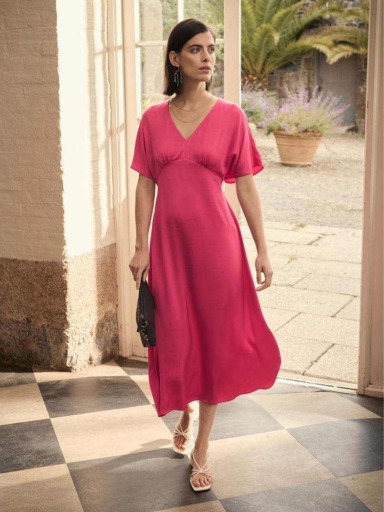 Seasalt Cornwall Pink Evenglow Satin Dress - Image 1 of 8 Seasalt Cornwall Pink Evenglow Satin Dress - Image 1 of 8