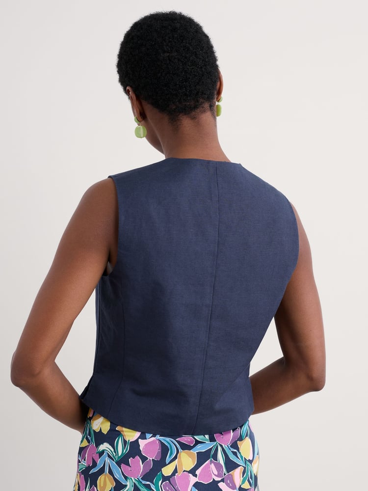 Seasalt Cornwall Blue Erica Linen Blend Waistcoat - Image 2 of 5 Seasalt Cornwall Blue Erica Linen Blend Waistcoat - Image 2 of 5