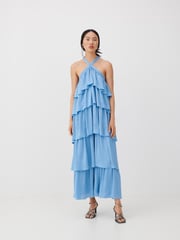 VILA Blue Satin Frill Tiered Maxi Dress - Image 1 of 1