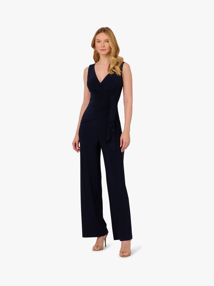 Adrianna Papell Blue Jersey Draped Jumpsuit - Image 1 of 6