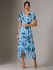 Jolie Moi Blue Mesh Print Frill Hem Midaxi Dress - Image 3 of 6