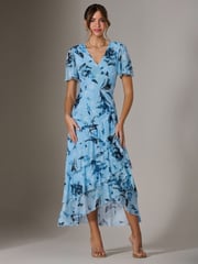 Jolie Moi Blue Mesh Print Frill Hem Midaxi Dress - Image 4 of 6