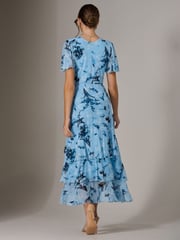 Jolie Moi Blue Mesh Print Frill Hem Midaxi Dress - Image 6 of 6