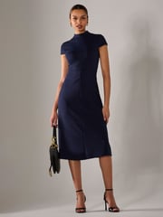 Jolie Moi Blue Ponte Cap Sleeve Midi Dress - Image 1 of 6