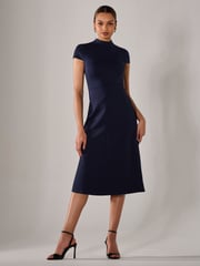 Jolie Moi Blue Ponte Cap Sleeve Midi Dress - Image 2 of 6