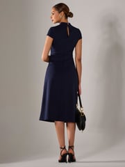 Jolie Moi Blue Ponte Cap Sleeve Midi Dress - Image 5 of 6